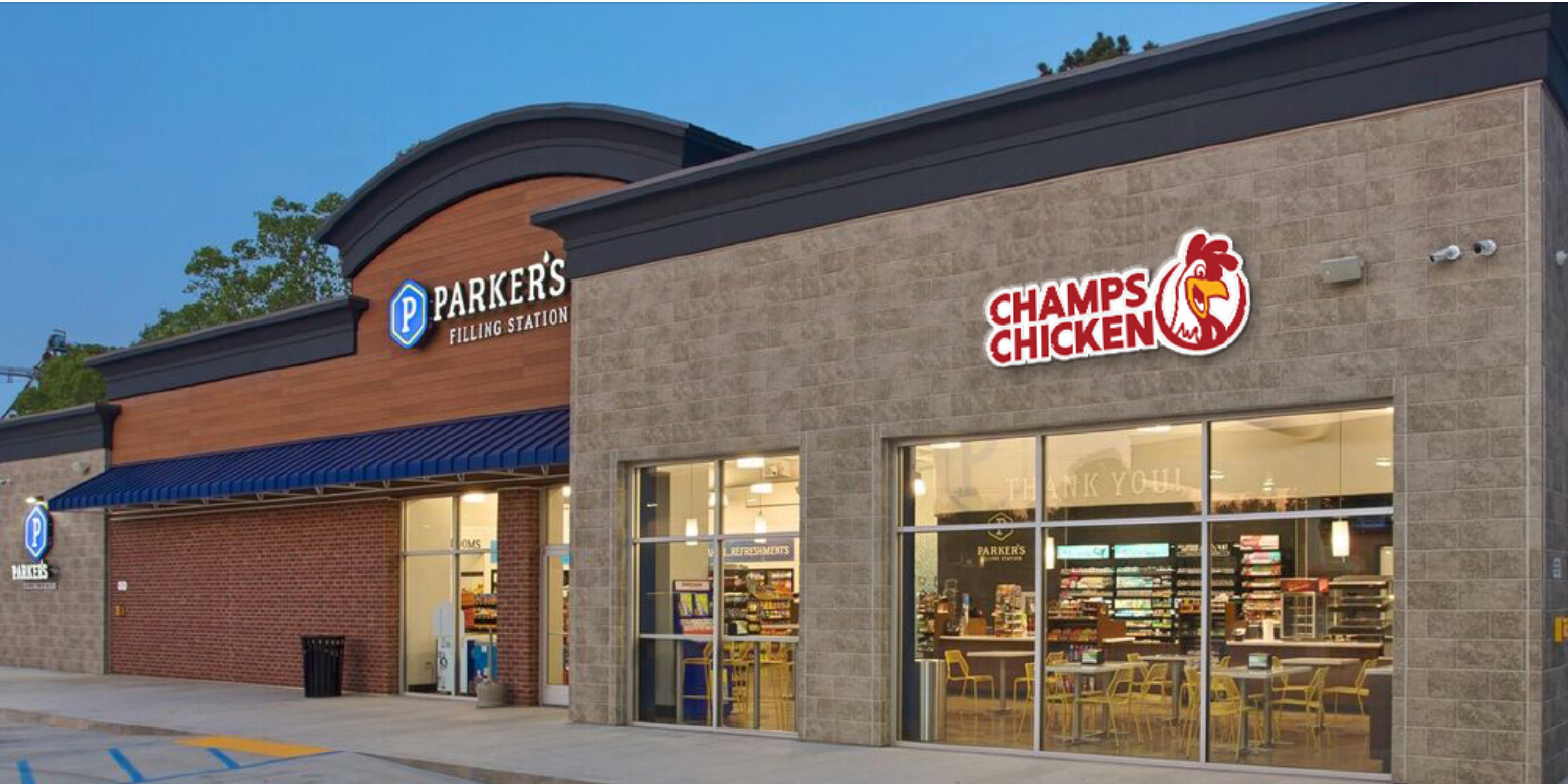 PFS Brands Header image showcasing a photo of Champs Chicken and gas station building