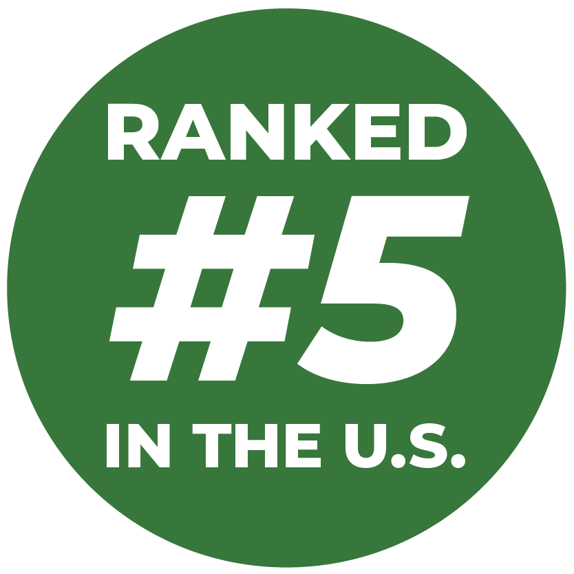 Circle graphic reading: Ranked #5 In The US